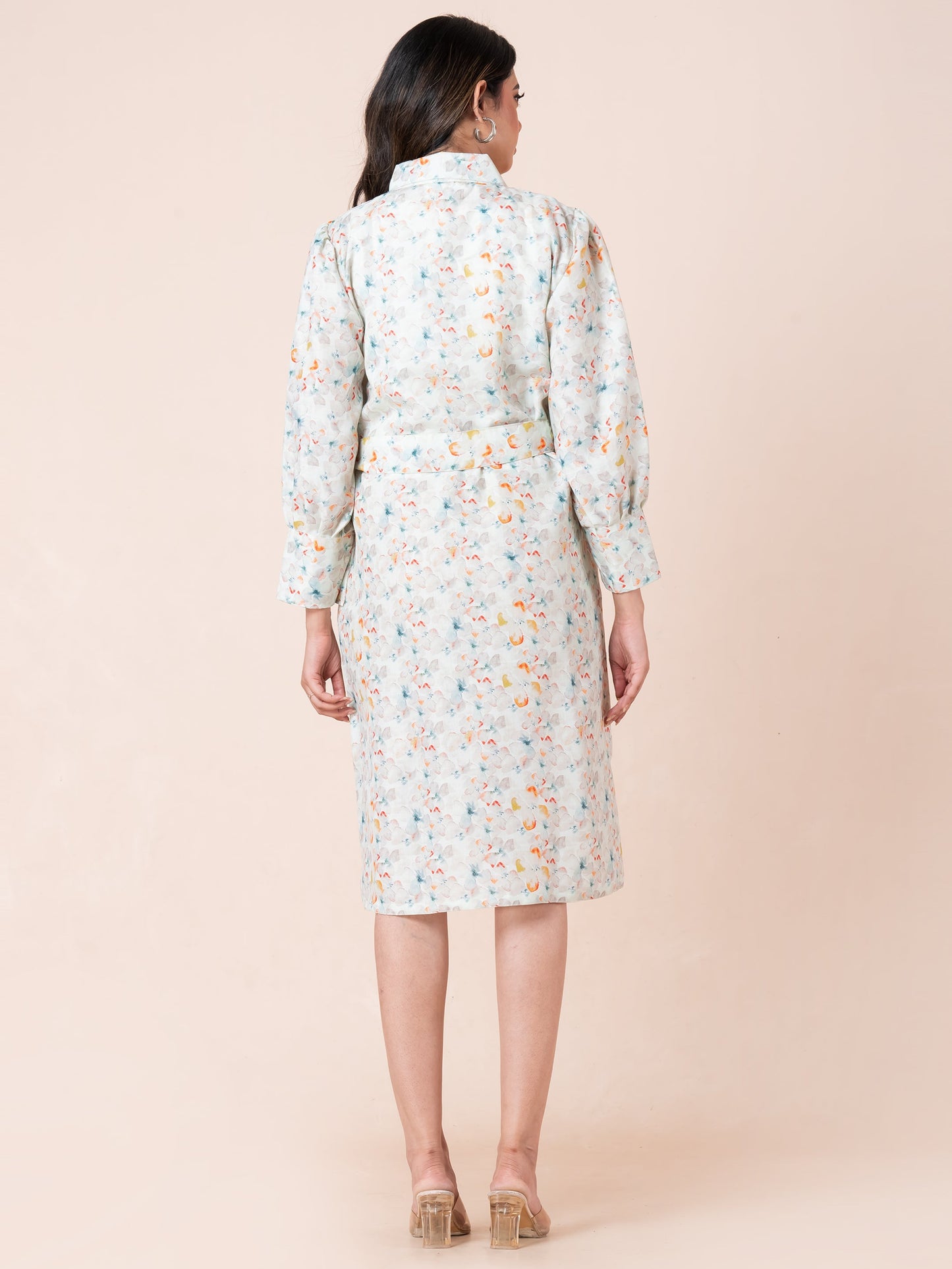 Multicolor Floral Print Shirt Dress With Belt