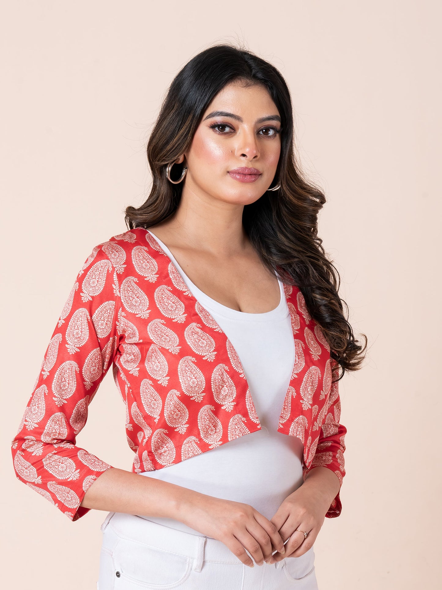 Red Paisley Print Women Bolero, Close view