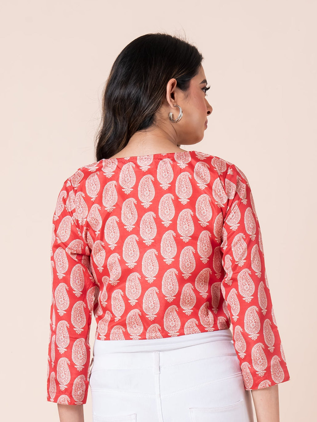 Red Paisley Print Women Bolero, back