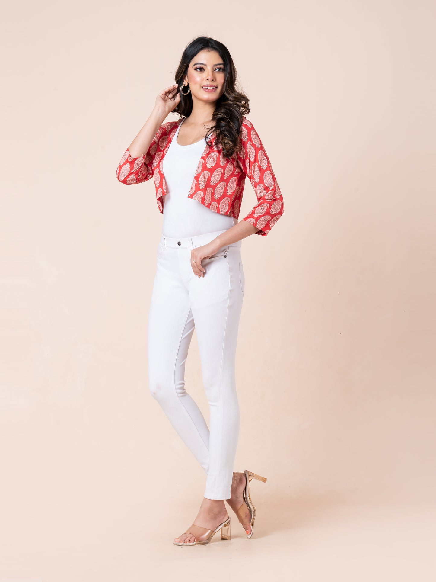 Red Paisley Print Women Bolero, left