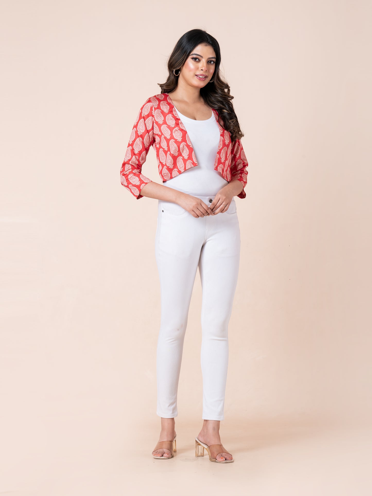 Red Paisley Print Women Bolero, full