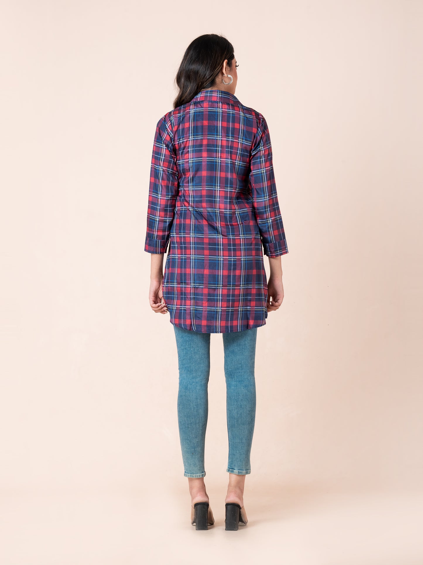 Red & Blue Checkered Mid-Length Shirt