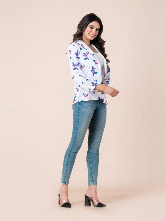 White floral lightweight women blazer, right angle