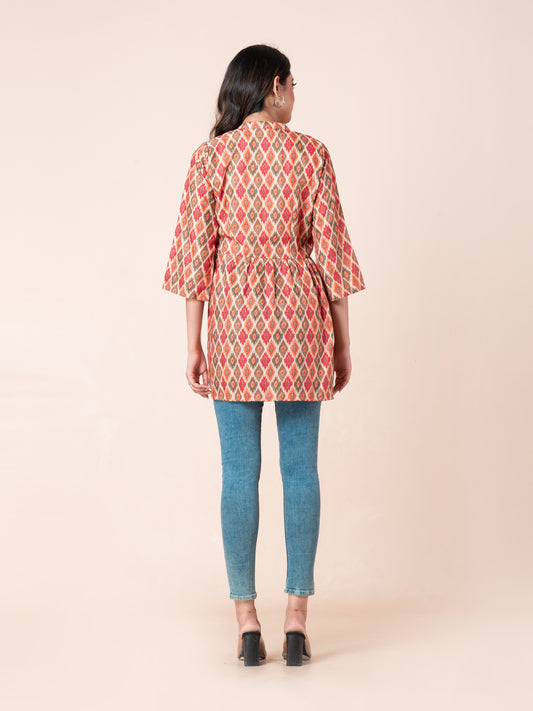 Ikkat Patterns Digital Printed Tie-Up Shrug for Women