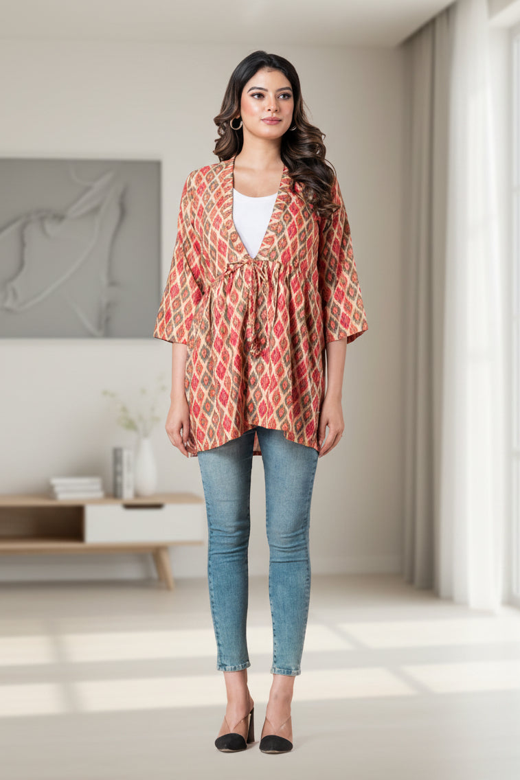 Multicolour Ikkat Patterns Peplum Shrug