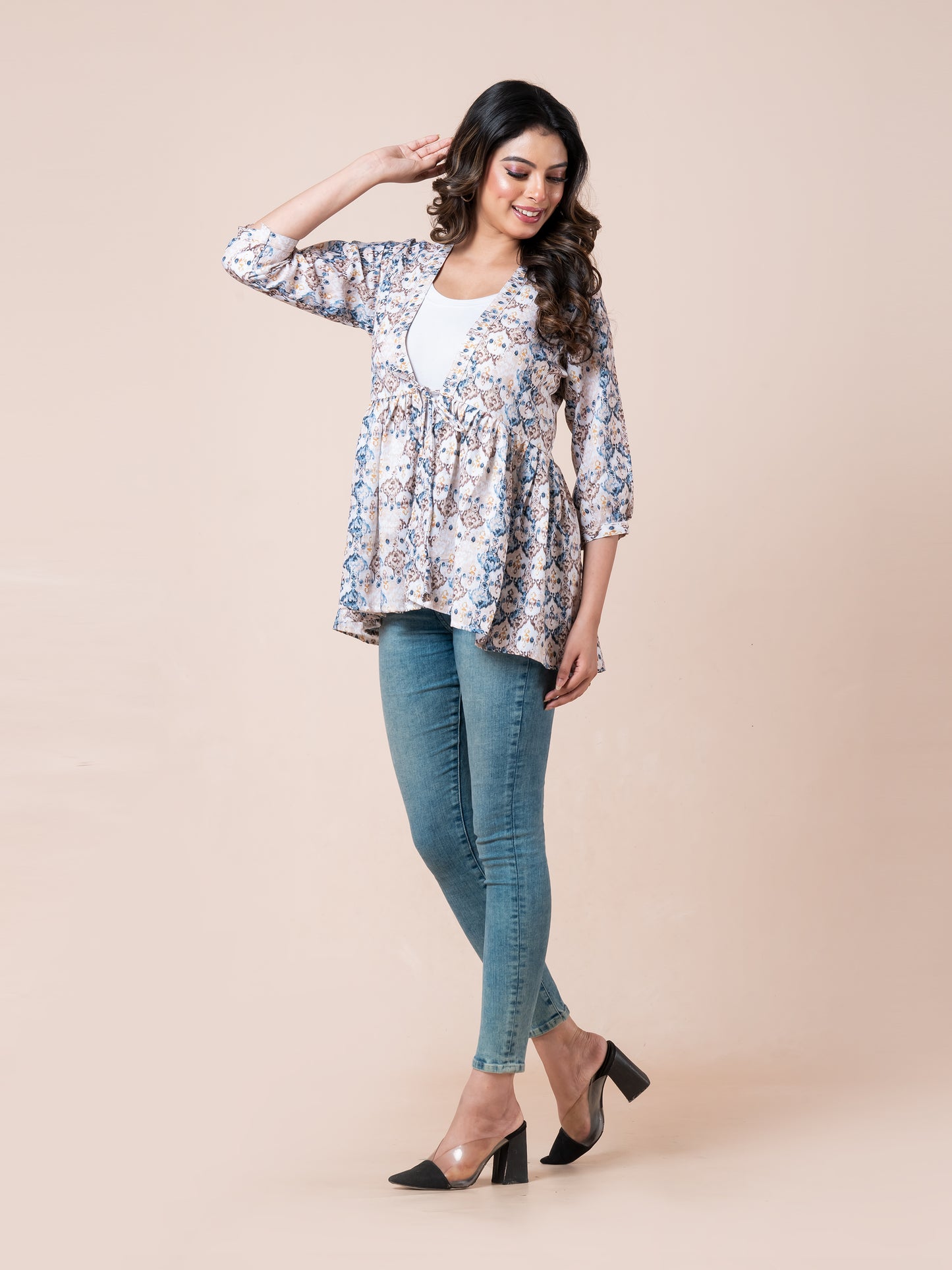 Vintage Digital Printed Peplum Shrug