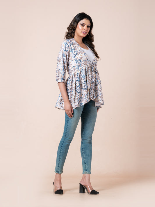 Old & Vintage Digital Printed Tie-Up Shrug for Women