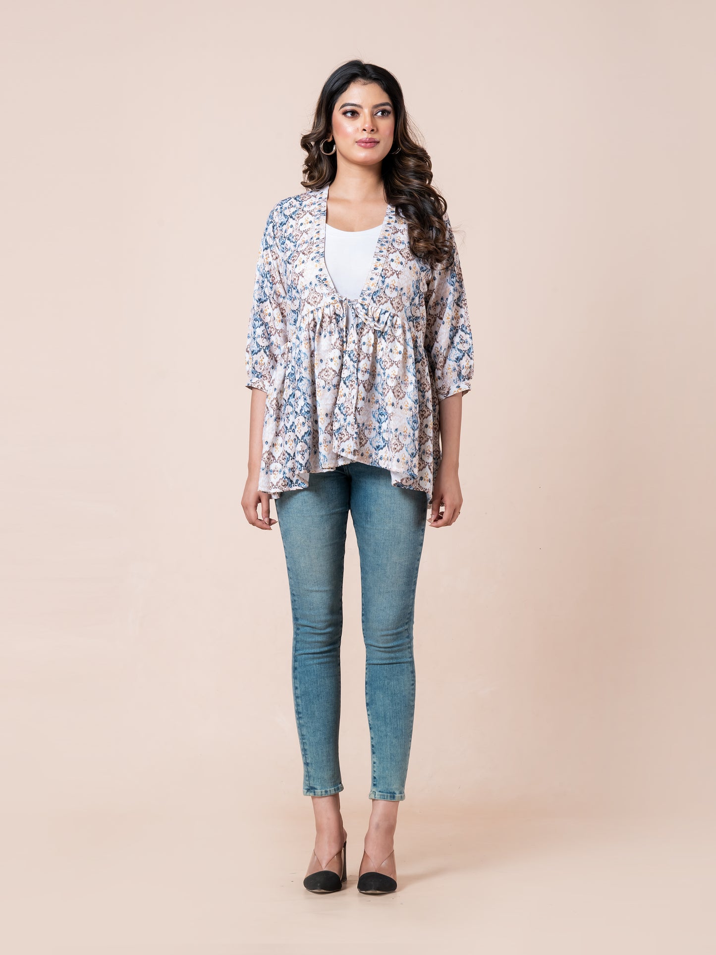 Old & Vintage Digital Printed Tie-Up Shrug for Women