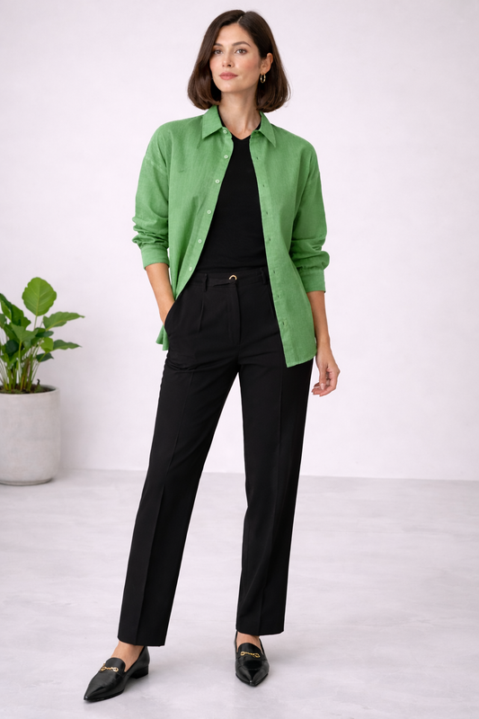 Pure Cotton Moss Green Oversized Shirt For Women