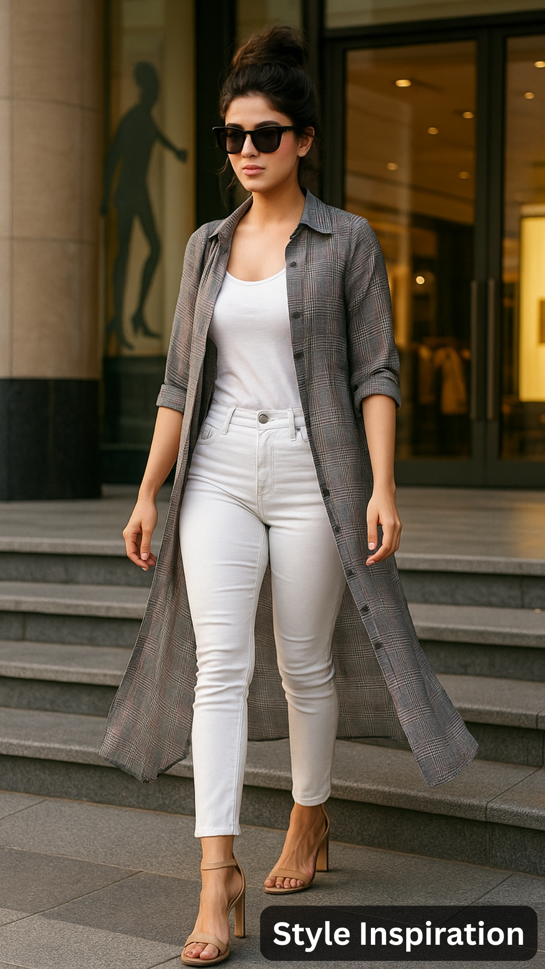 Tiny Stripes Glen Checks Digital Printed Long Shirt