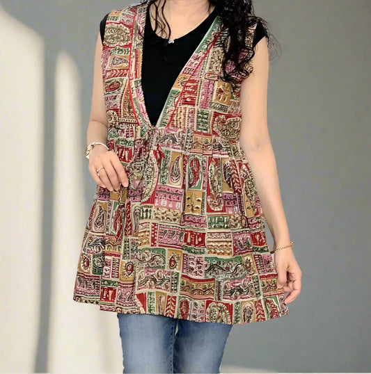Multicolor Printed Mid-Length Tie-Up Shrug