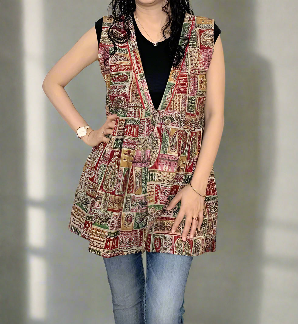 Multicolor Printed Mid-Length Tie-Up Shrug