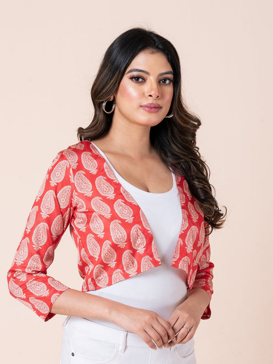 Red Paisley Print Women Bolero, Close view