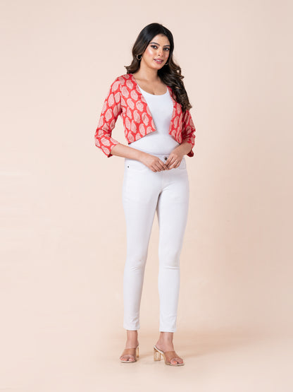 Red Paisley Print Women Bolero, full