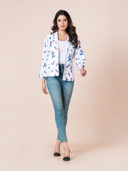 White floral lightweight women blazer, front