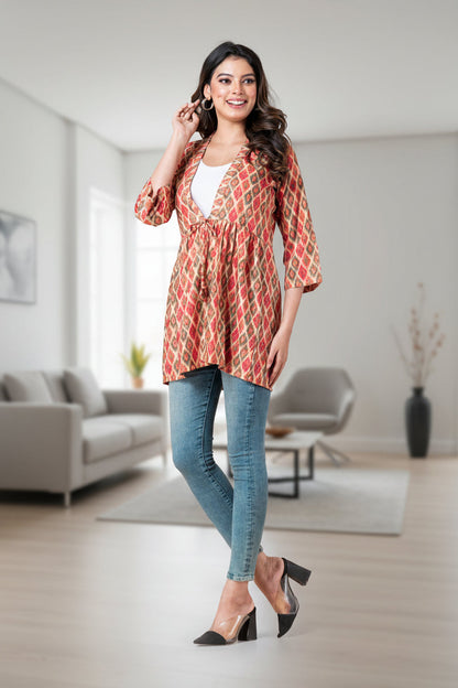 Multicolour Ikkat Patterns Peplum Shrug
