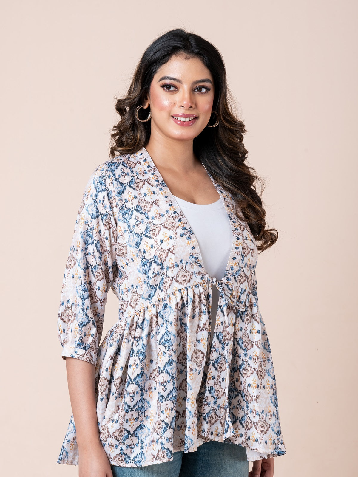 Old & Vintage Digital Printed Tie-Up Shrug for Women