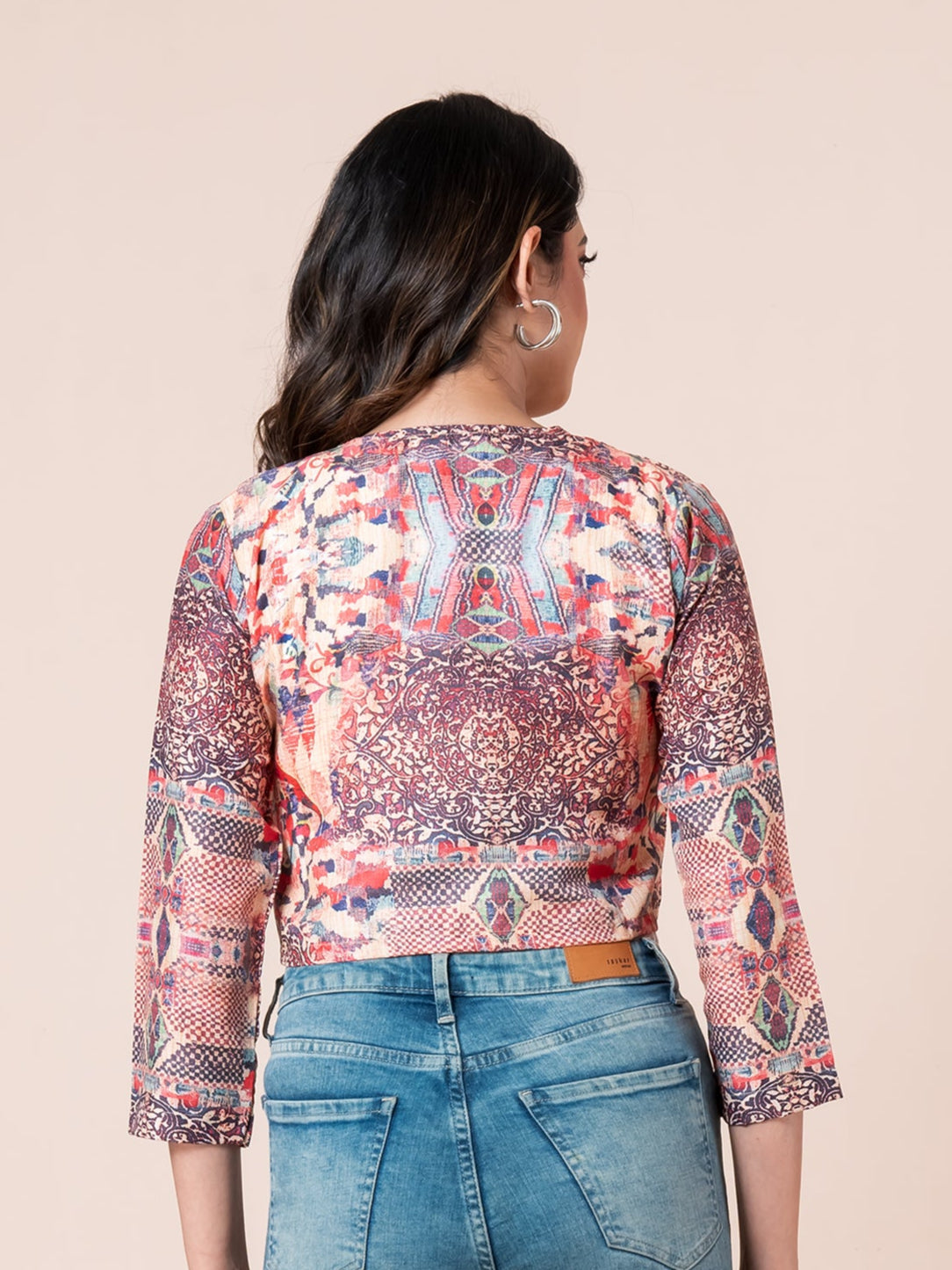 Multicolor Damask Pattern Digital Printed Women Bolero, back