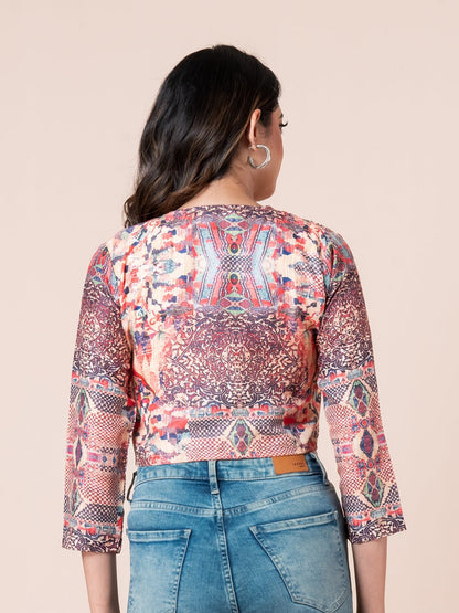 Multicolor Damask Pattern Digital Printed Women Bolero, back