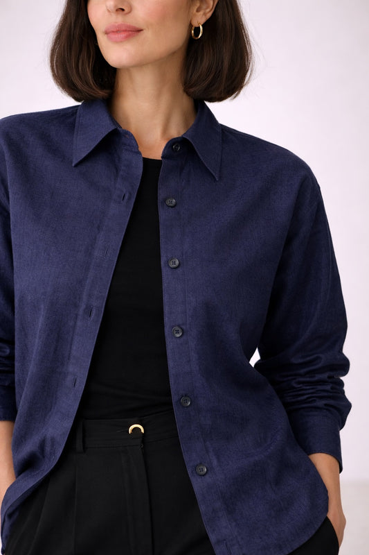 Pure Cotton Navy Blue Oversized Shirt For Women
