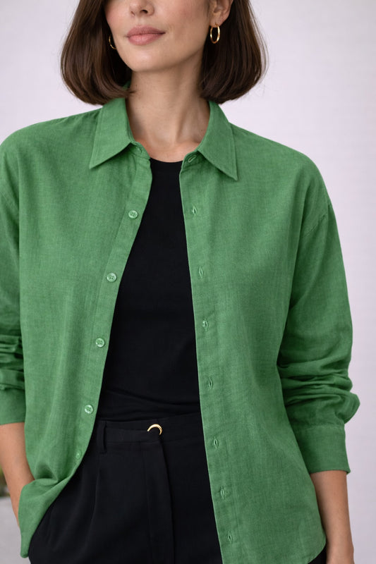 Pure Cotton Moss Green Oversized Shirt For Women