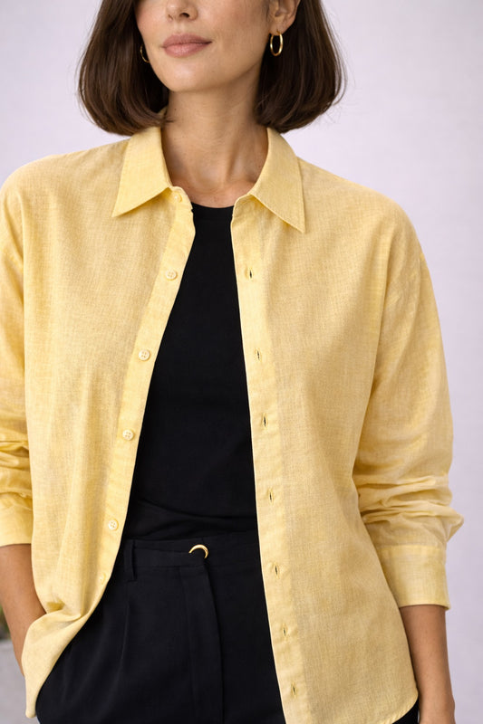 Pure Cotton Soft Pastel Yellow Oversized Shirt For Women