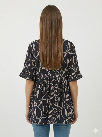 Black & White Kalamkari Pattern Tie-Up Shrug for Women