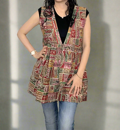 Multicolor Printed Mid-Length Tie-Up Shrug