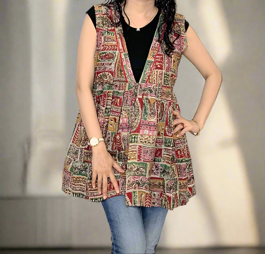 Multicolor Printed Mid-Length Tie-Up Shrug