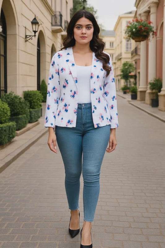 White Floral All Season Lightweight Women Blazer